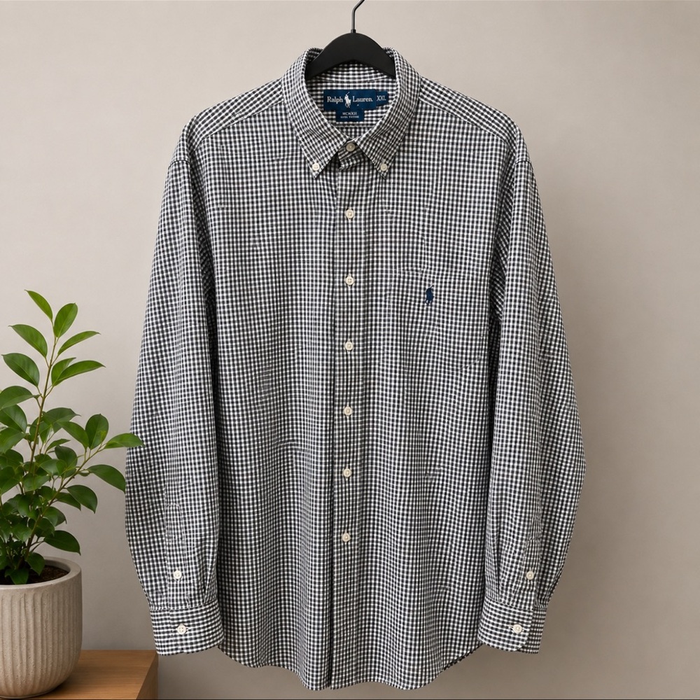 Ralph Lauren MCMEEL Button Down Shirt 100% Cotton Plaid Check Long Sleeve